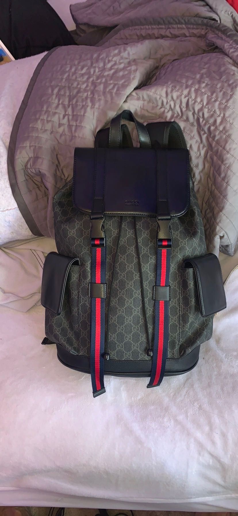 Black and navy soft leather Gucci backpack