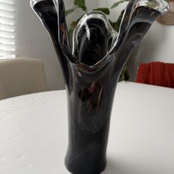 Vintage Murano Aventurine Art Glass Vase - Black & Copper Gold Fleck