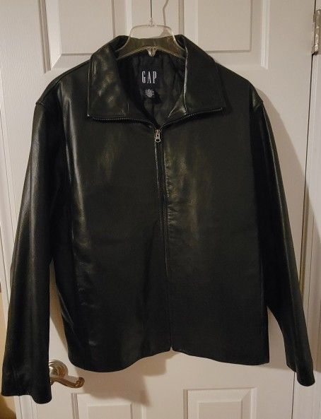 Mens Black Leather Coat By GAP