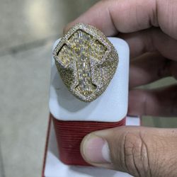 Iced Out, Baguette, Cross Pink Ring 