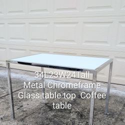 34L23W24H
Chrome frame glass top coffee table side table Mid Century Modern