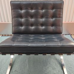 1987 Authentic Vintage Knoll Barcelona Stainless Steel Lounge Chair Dark Blue Leather Price Is Firm 