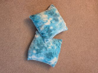 Lot of 2 Blue Tie-Dye Square Pillows