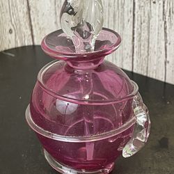 Vintage 1991 Italian Art Glass Clear Ribs Pink Perfume Bottle Clear Stopper