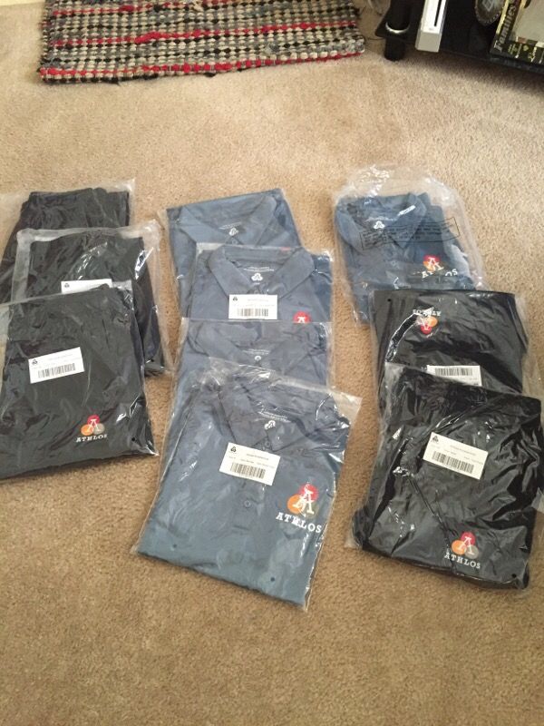Athlos academy uniforms. Brand new. Text me if interested girls size youth medium pants 3 women's small and 3 women's medium
