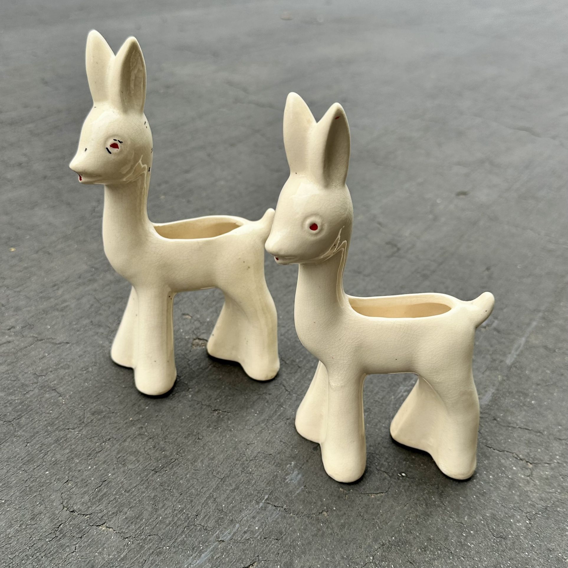 Vintage Shawnee Pottery Cream Fawn Deer Planter Christmas Reindeer Figurine 2