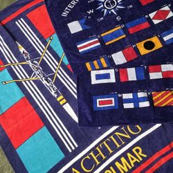 Set of 2 Vintage Beach Towels Colmar Yachting & A La Carte Tropical 100% Cotton