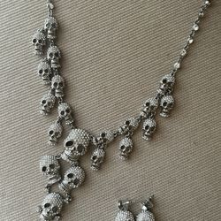 Silver Rhinestone Skull Jewelry Set