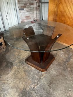 Round Glass Top Dining Table with Wood Base