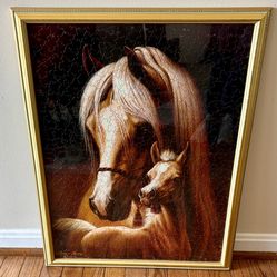 Mother and Baby Horse “Mommy and Me” Equine Puzzle Framed Signed Sharlene Lindskog-Osorio Vintage