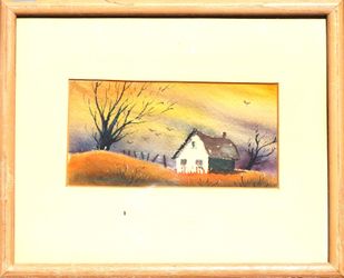 Windy day, original watercolor painting, artwork urban landscape cityscape