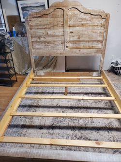 Rustic Wood Bed Frame with Headboard gueen