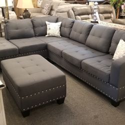 🔥 Brand New 108" x 81" Dark Grey Reversible Sectional + Storage Ottoman