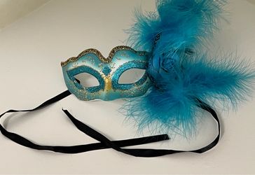 Blue Feather Masquerade Mask