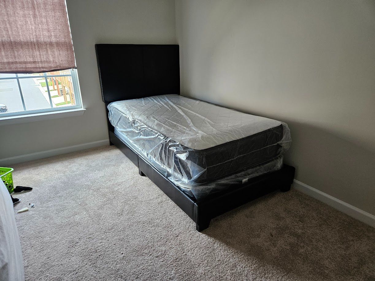Free local delivery black twin bed frame with twin mattress and boxspring