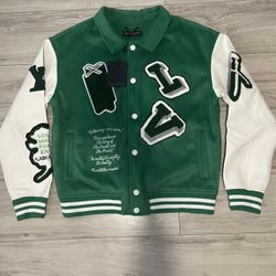 ✨ New Louis Vuitton Varsity Leather green Jacket