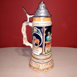  West Germany 11" Stein Music box German Ceramic Mug with Lid Breweriana Beer Collectible 