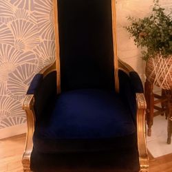 Antique Blue Velvet High Back Chair