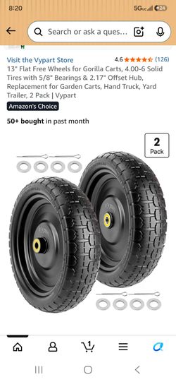 Brand New In Box 13" Flat Free Wheels Tires with 5/8" Bearings