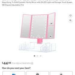 New Lighted Makeup  Quad Mirror w 3x/2x Magnifying & Bonus Cosmetic Storage