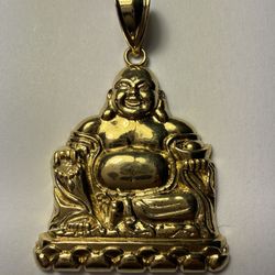 Real 10k Yellow Gold Laughing Happy Buddha Good Luck Charm Pendant 1.75” Inches Long 25mm Wide 5mm Bail Opening 
