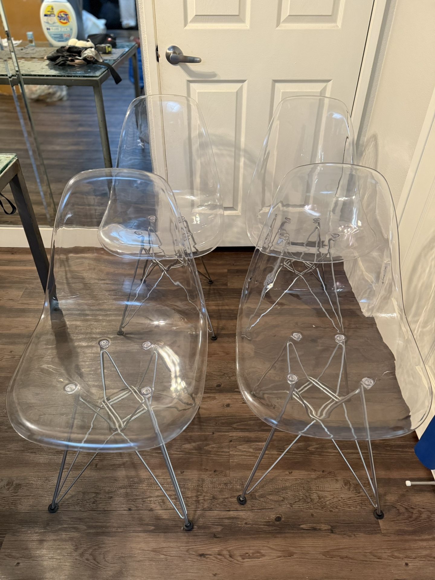 Set Of Four Eiffel Acrylic and Chrome Dining Chairs