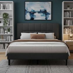 Queen Size Bed Frame Platform Bed Frame Gray Wooden Platform Bed Rail 