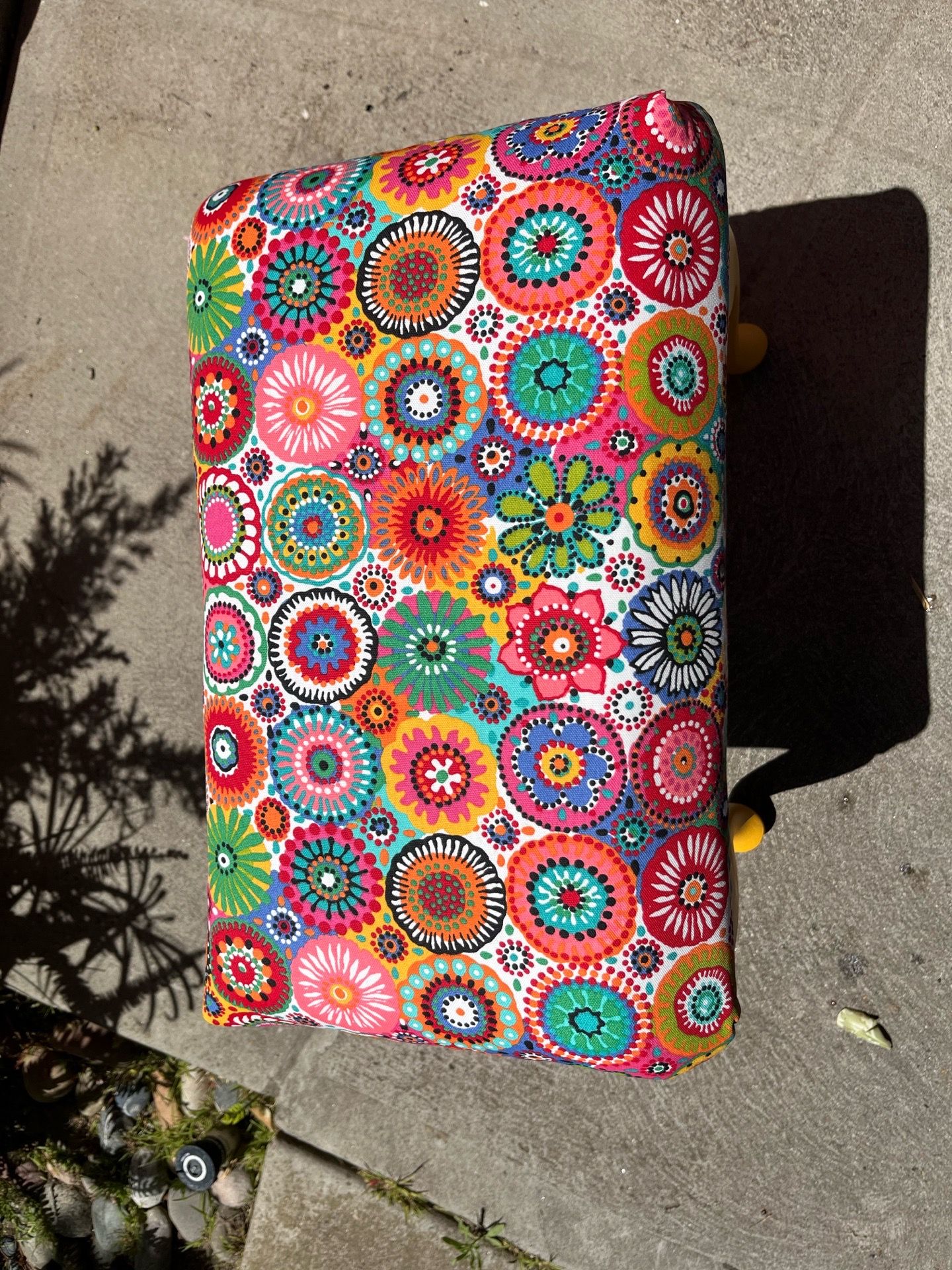 Vanity Bench with bright and cheerful fabric!