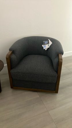 Gray Barrel Accent Chair with Wood Frame