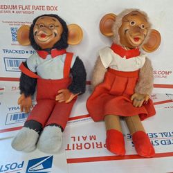 VTG Rubber Face Monkey Plush Chimp Male Female Pair 11” Japan 1950s Zippy