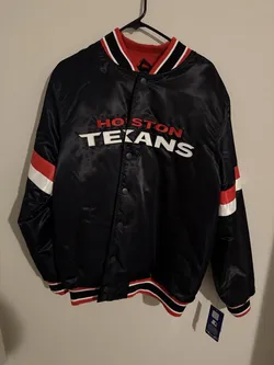 Starter Houston Texans Triple Option Satin Varsity Full-Snap Jacket Black Size XL