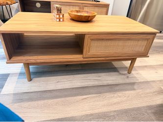 Oak Rattan Coffee Table 43”