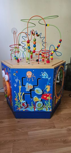 Hape Coral Reef Wooden Activity Center Table W/ Mazes, Beads, Challenges