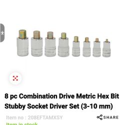 8 pc Combination Drive Metric Hex Bit Stubby Socket Driver Set (3-10 mm)
Item no :208EFTAMXSY