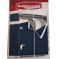 Portable Clothes Storage Closet 60” Wardrobe Rubbermaid Blue Cloth NEW