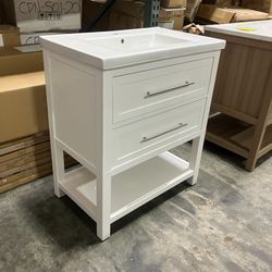 30" Solid Wood Bathroom Vanity Cabinet with Ceramic Sink (Open-box)