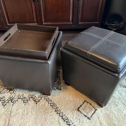 Crate & Barrel Storage Ottoman With Tray - Leather