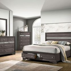 Brand New Grey 4pc Queen Bedroom Set (Available In Eastern King)