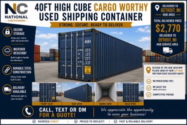 40 FT High Cube Cargo Worthy Shipping Container Delivered to Detroit, MI – $2,770