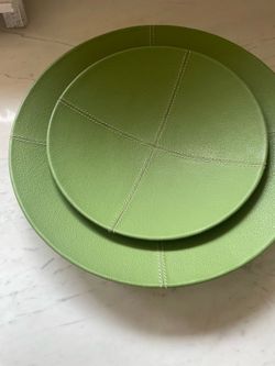 Vera Wang Nesting Bowls - Green Leather Bound 9” & 12” Bowls