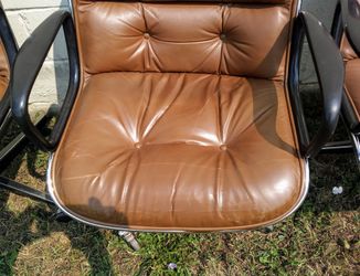 Mid Century Charles Pollock Steelite Office Chair by Knoll Brown Leather