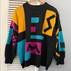 Vintage 90s Bonnie Lee Division Of  Leroy Multicolored Geometric Pattern  Knit Sweater  Women’s Medium
