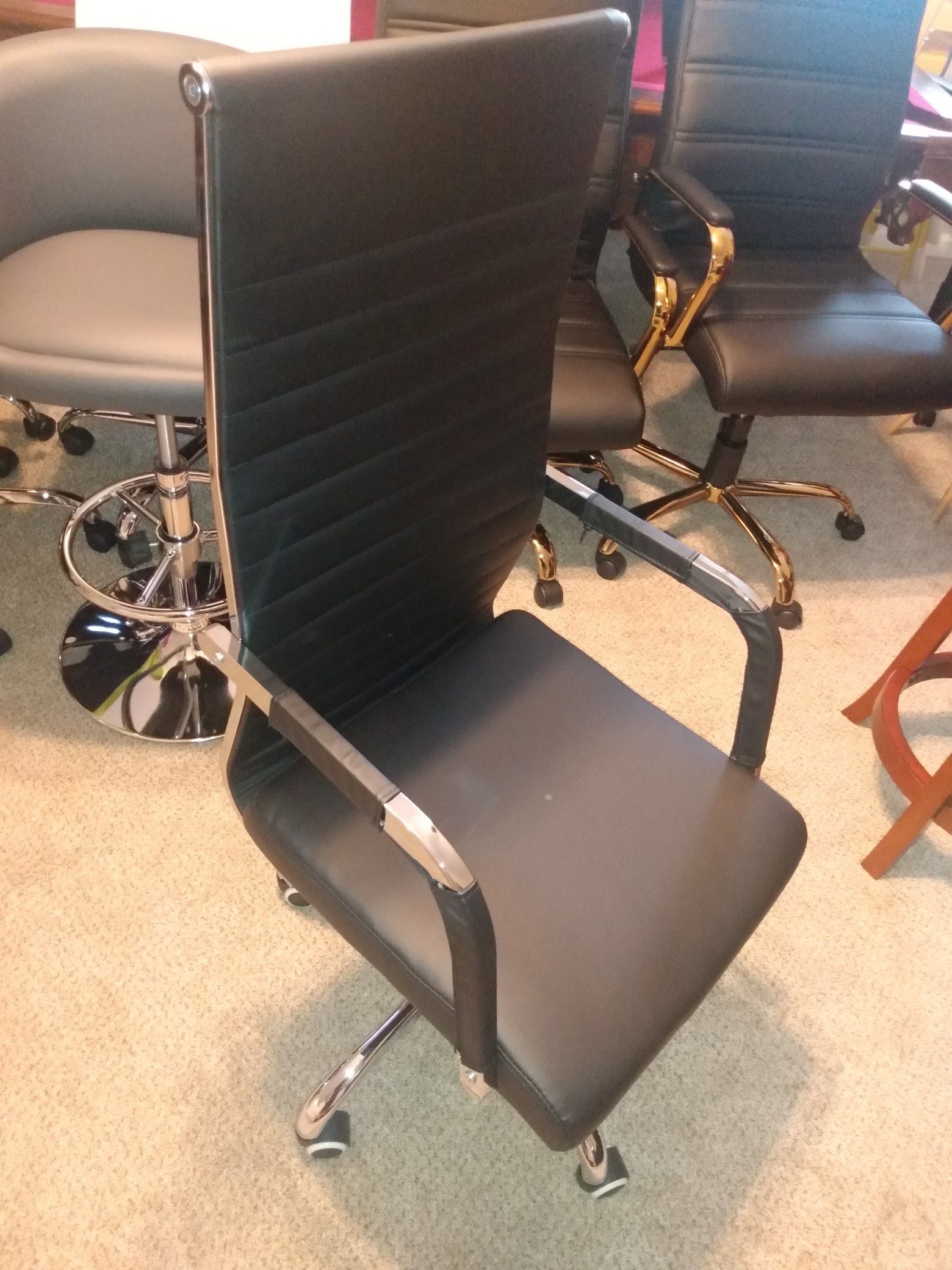 Brand New Black leather tall back office chair