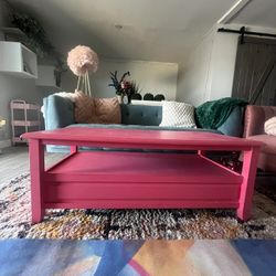 Bright Pink Coffee Table With Drawers 