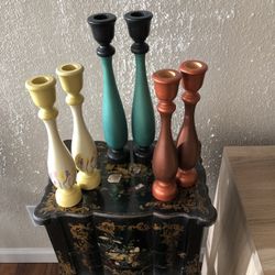 Wooden Hand-painted Candle Holders