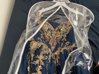 Navy Blue Embroidered Formal Gown