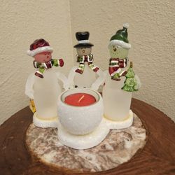 Snowman Trio Candle Holder Christmas Holiday 