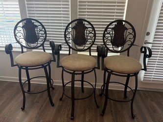 Set of 3 Ornate Metal Swivel Bar Stools