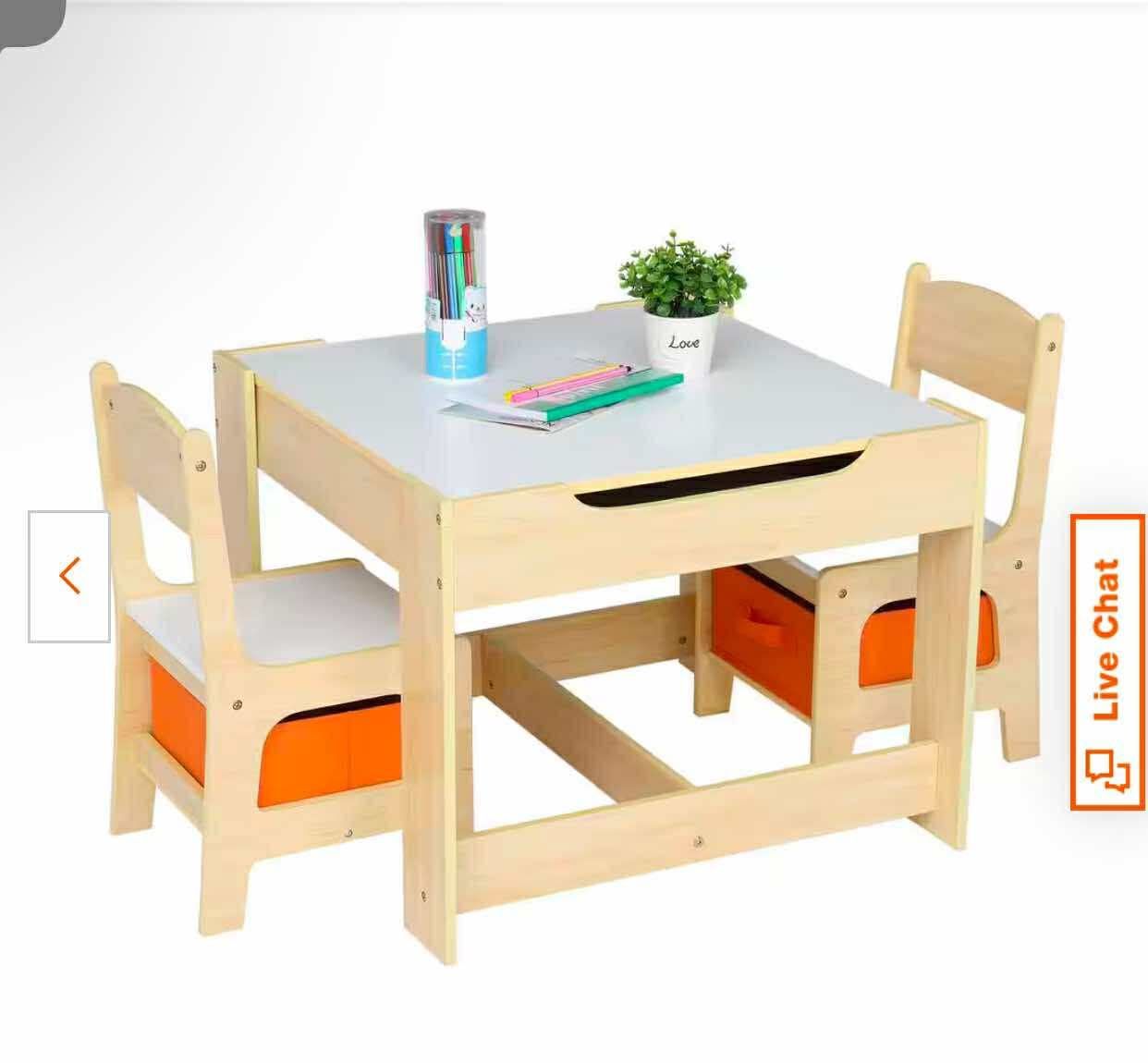 3-Pieces in White Wooden Kids Table And Chair Set