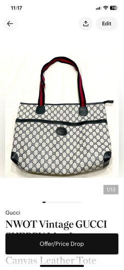 NEW GUCCI Authentic Large Vintage Monogram Sherry Line Canvas Tote